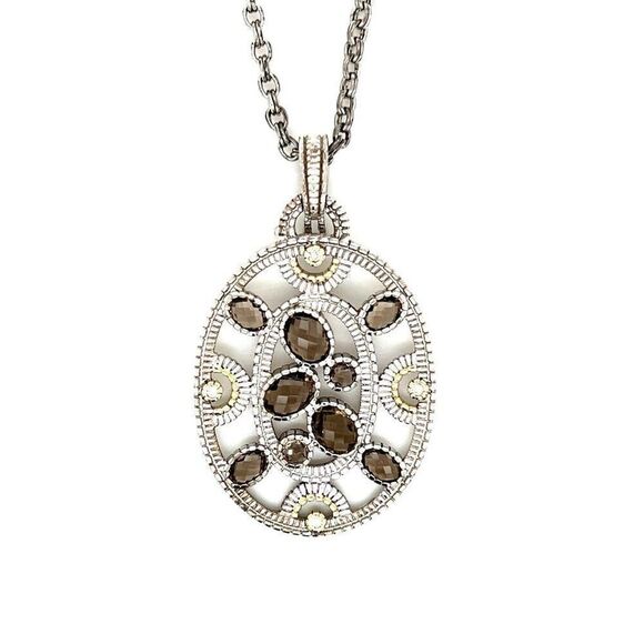 Judith Ripka Two-Tone (18k/925) Smoky Topaz/Diamonds Necklace - Picture 1 of 8